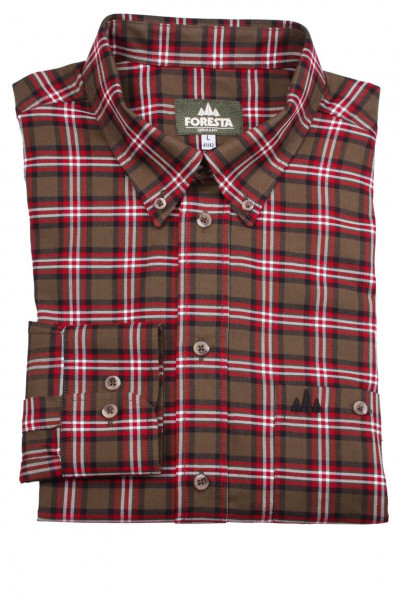 Karo Button Down Herrenhemd Rot/Oliv - S