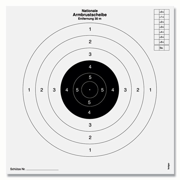 Nationale Armbrust Scheibe 30m, 500 Stück