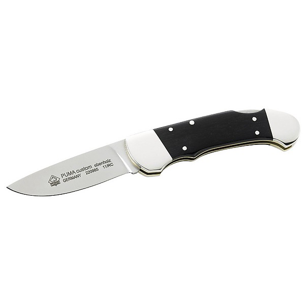 Taschenmesser, Stahl 1.4110, Neusilberbacken, Messingplatinen, Ebenholz-Griffschalen, Back Lock
